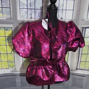 AKIRA Shimmering Fuchsia Puff Sleeve Blouse